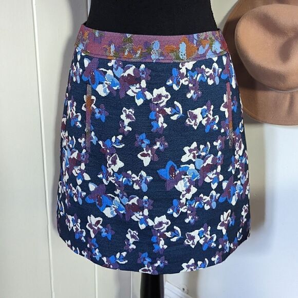 Anthropologie Maeve Cardana Blue Purple White Floral Skirt sz 2 EUC - Picture 3 of 10